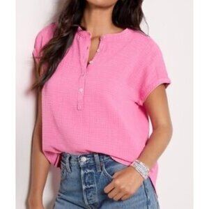 Faherty Gauze Desmond Top Blouse Women XL Pink Organic Cotton Coastal Boho Tunic